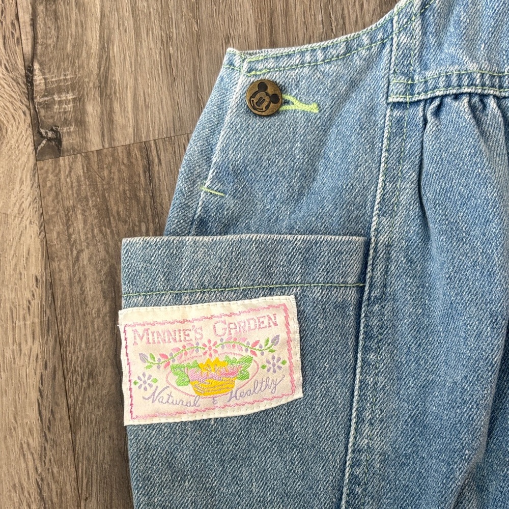 Minnie Mouse garden Disney Light Blue Denim Kids Overalls vintage wide leg 3T - Picture 4 of 9